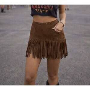Fornia Faux Suede Mini Skirt S/M Small Medium Brown Fringe Cowgirl Festival